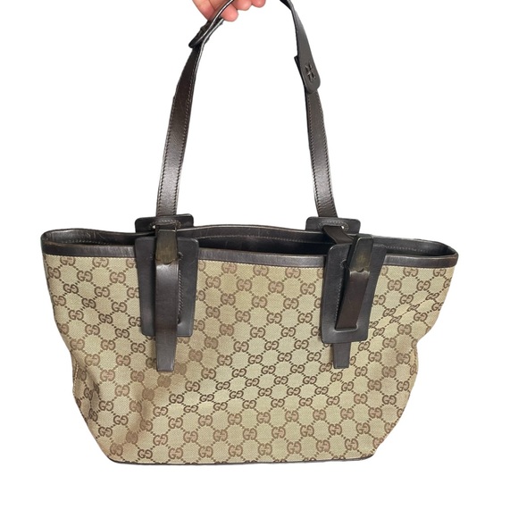 Gucci Handbags - Gucci Leather Trimmed GG Canvas Tote